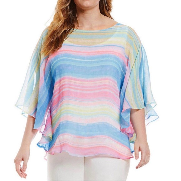 Ruby Rd. Tops - Ruby Rd. Pastel Striped Chiffon Top (T37261)